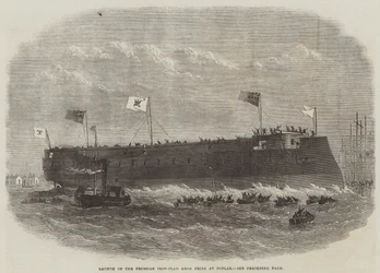 Stapellauf des preußischen Panzerschiffs Kron Prinz in Poplar